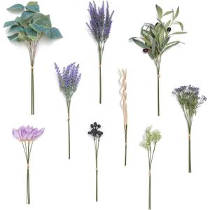 Ling's Moment Artificial Greenery Stems Box Set, 37pcs with 9 Kinds of Faux Greenery Picks for DIY Bridal Bouquets Wedding Floral Arrangement Table Centerpieces, Lavender & Plum