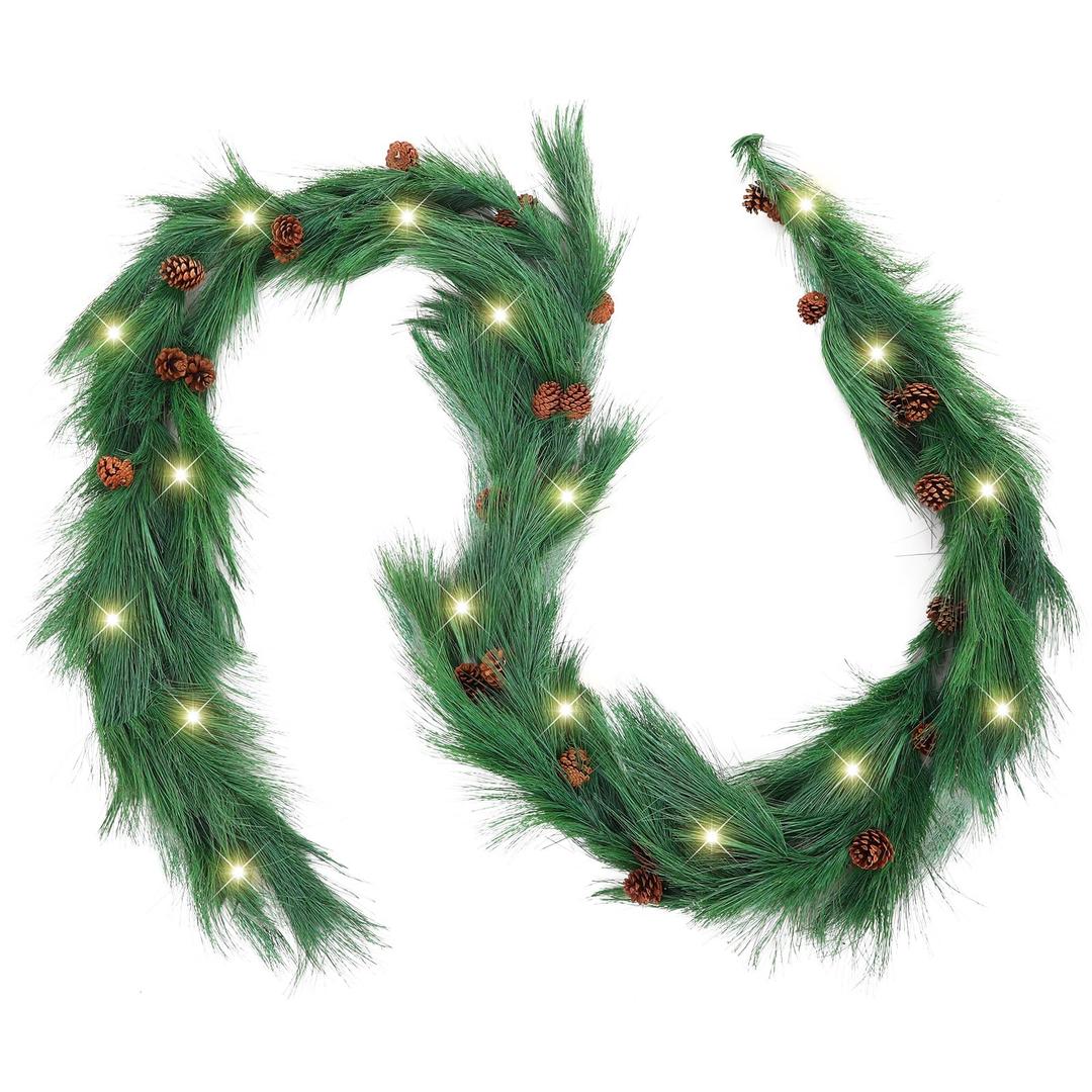 Jutom 13 ft Christmas Deluxe Norfolk Pine Garlands Artificial Long Needle Pine Cone Classic Style Garland Realistic Xmas Cedar Garland for Holiday Mantle Table Indoor Outdoor Decor
