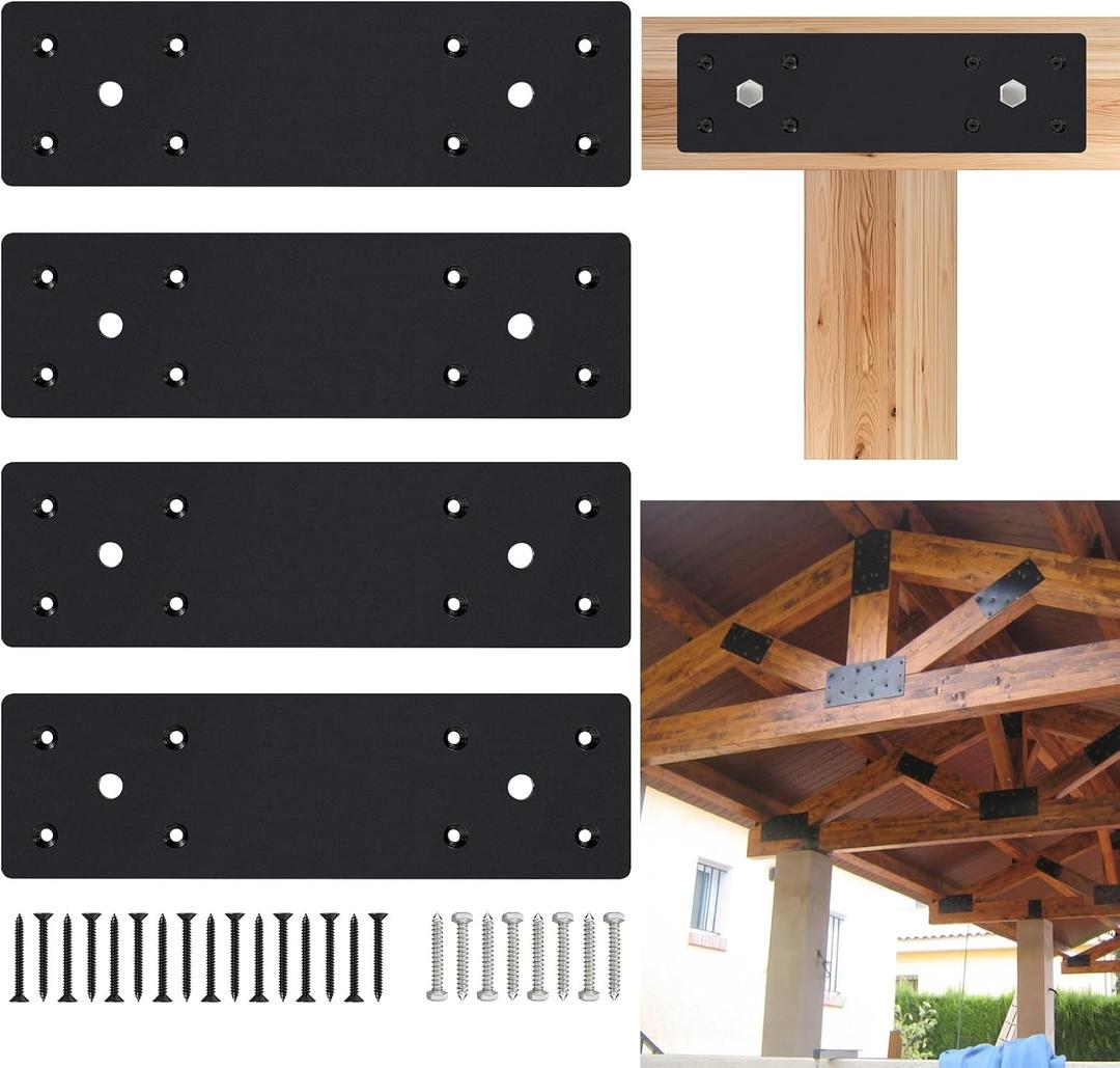 Pergola Flat Brackets 10" x 3",I-Shape Straight Joining Brackets for 4 x 4 or 6 x 6 Lumber,Heavy Duty Mending Plate for Gazebo,Porch,Truss Framing,Log Cabins - 4Pack