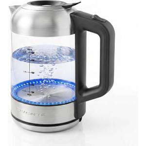 OVENTE Electric Kettle, 1.8L Glass Tea Kettle & Stainless Steel BPA-Free Cordless Electric Kettle, 1500W Fast Boil Electric Pot with Easy-Fill Lid, Auto Shut-Off & Boil Dry Protection, Silver KG751S