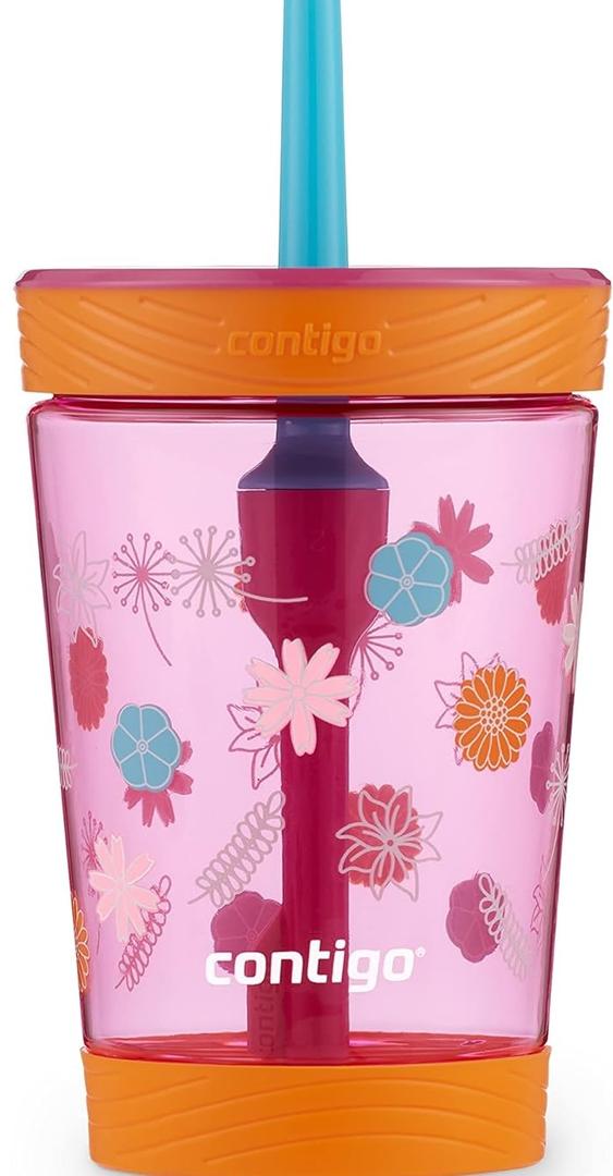 Contigo Kids Spill-Proof Tumbler with Straw 14 oz. 2 Pack (Dragonfruit Wildflowers & Blue Poppy Clouds)