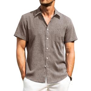 Alimens & Gentle Mens Linen Shirts Short Sleeve Button Down Shirts Wrinkle Free Casual Vacation Beach Summer Tops (XXL)