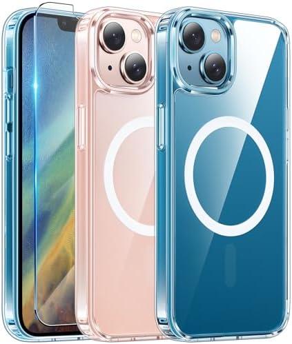 FNTCASE for iPhone 13 Phone Case: Clear Phone Case with Screen Protector Magnetic Military Grade Drop Protection Anti Yellowing Cell Phone Cover - Rugged Shockproof Protective Bumper (A-Clear)