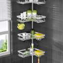 Shower Caddy Tension Pole - Corner Shower Shelves with Soap Holder Bathroom Shower Organizer for Tub (Stainless Steel, Silver, Floor to Ceiling 25-114.2 inch)