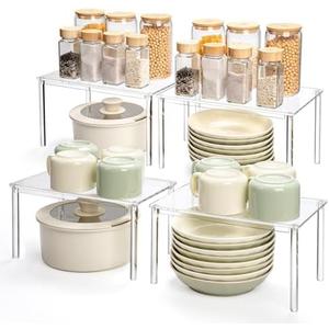 Bobomoment Acrylic Cabinet Organizer, Set of 4 Spice Rack Organizer for Cabinet, Desk Countertop Shelf Organizer, Pantry Kitchen Storage and Organization, Stackable Shelves House Essentials for Gift