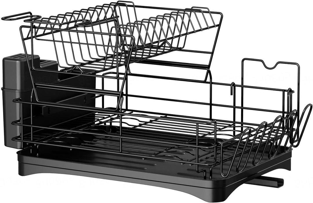 Dish Drying Rack for Kitchen Counter,Multifunctional 2-Tier Dish Rack,Rustproof Kitchen Large Dish Drainer with Utensil Holder,Cups Holder