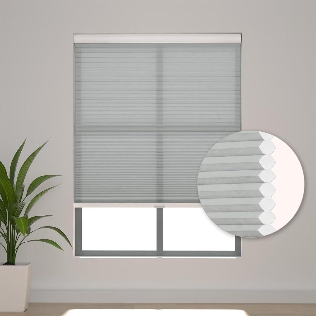Changshade Cordless Cellular Shades, Light Filtering Honeycomb Blinds for Indoor Windows Bedroom, Pull Down Pleated Accordion Blind Easy Install, Shade Size 29" Wx72 H, Gray