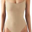 SUUKSESS Women Sexy Square Neck Thong Bodysuit Backless Sleeveless Cami Body Suit Top (Nude, S)