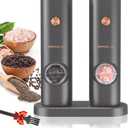 SIMPLETASTE Electric Salt and Pepper Grinder Set, One-Handed, Battery Powered, Adjustable Coarseness, LED Light, Pepper mills with stand, Seasoning Tools for Kitchen, Dining or Gifting (Space Gray)