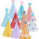 10 PCS Birthday Party Hats for Kids Adults, DIY Cone Hat with Pom Poms, Birthday Hats for Toddler Boys Girls, Paper Party Hat Fun Photo Props Baby Shower Celebration