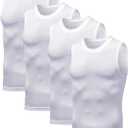 Arjen Kroos 4 Pack Compression Tank Top Men Sleeveless Athletic Base Layer Workout Shirt Slimming Shaper Undershirt (White, XXL)