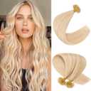 Real Human Hair Pre Bonded U Tip Hair Extensions, 16 Inch 100 Strands 50g #18P613 - Highlight Ash Blonde and Bleach Blonde, Hot Fusion Installation