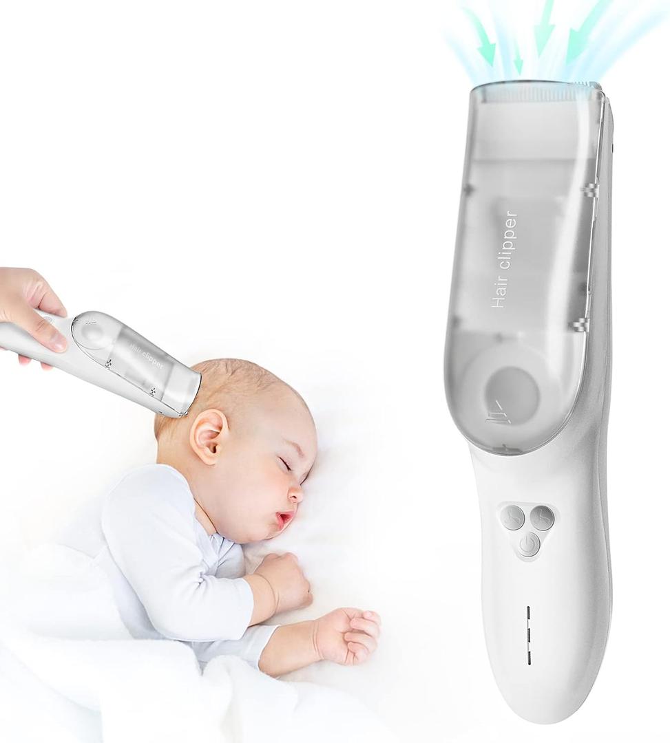 Cordless Baby Hair Clippers, Vacuum Hair Clipper for Baby Fine Hair, Baby Hair Clipper Quiet Hair Clipper for Baby, Hair Clipper Auto Suck Snipped Hair, IPX7 Waterproof Rechargeable (White)