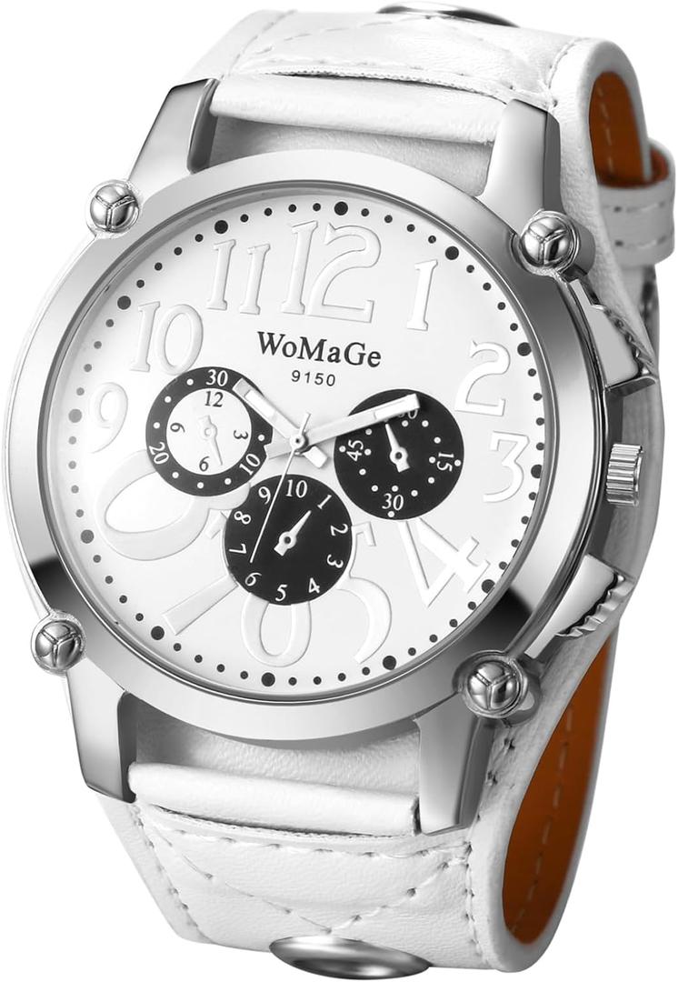 Avaner Men's Oversize Steampunk Watches: Retro Wide Band Analog Quartz Leather Strap Big Face Large Dial Wrist Watch