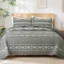 Whale Flotilla Reversible Grey Print Quilts Queen Size with 2 Pillow Shams