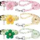3 Pack Dog Collar and Leash Set, Puppy Collar and Leash Adjustable Floral Dog Collars for Small Dogs Soft Pet Collar for Puppy Small Dogs (Green,Pink,Yellow)