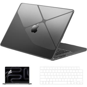 EooCoo Case Compatible with MacBook Pro 14 inch M5 2026-2021 M4 M3 M2 M1 Pro/Max Chip, Hard Shell Cases with Keyboard Cover, Screen Protector - Crystal Black