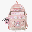 Teenage Girls Cute Backpack For School 17.5 Inch Students Casual Travel Aesthetic Backpack With Kawaii Accessories, Pink