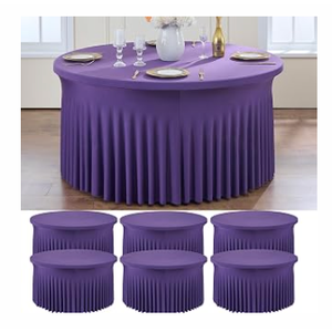 6 Pack Purple Spandex Round Tablecloths for 72 inch Table, Wrinkle Free Stretchy 132inch Fitted 6ft Round Table Cover Cloths with Skirt for Wedding Party Dining Banquet