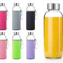 Glass Water Bottles 6 Pack With Sleeves and Stainless Steel Lids - 18oz Size - Leak Proof Caps, Reusable and Perfect For Travel and Storing Beverages Juice, Smoothies, Kombucha, Kefir, Tea