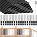 Yaocom 121 Pack 36 Inch Aluminum Deck Balusters 3/4" Diameter Black Metal Railing, Hollow Round Stair Spindles with Connectors and Screws for Railing Fencing Porch Staircase Wood Composite Deck