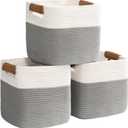 danpinera 3 Pack 11"x11" Woven Basket for Organizing, Square Storage Baskets for Pillows, Towels, Toy, Clothes, Magazines, Decorative Storage Cubes for Bedroom, Living Room, Classroom, Grey (White & Gray)