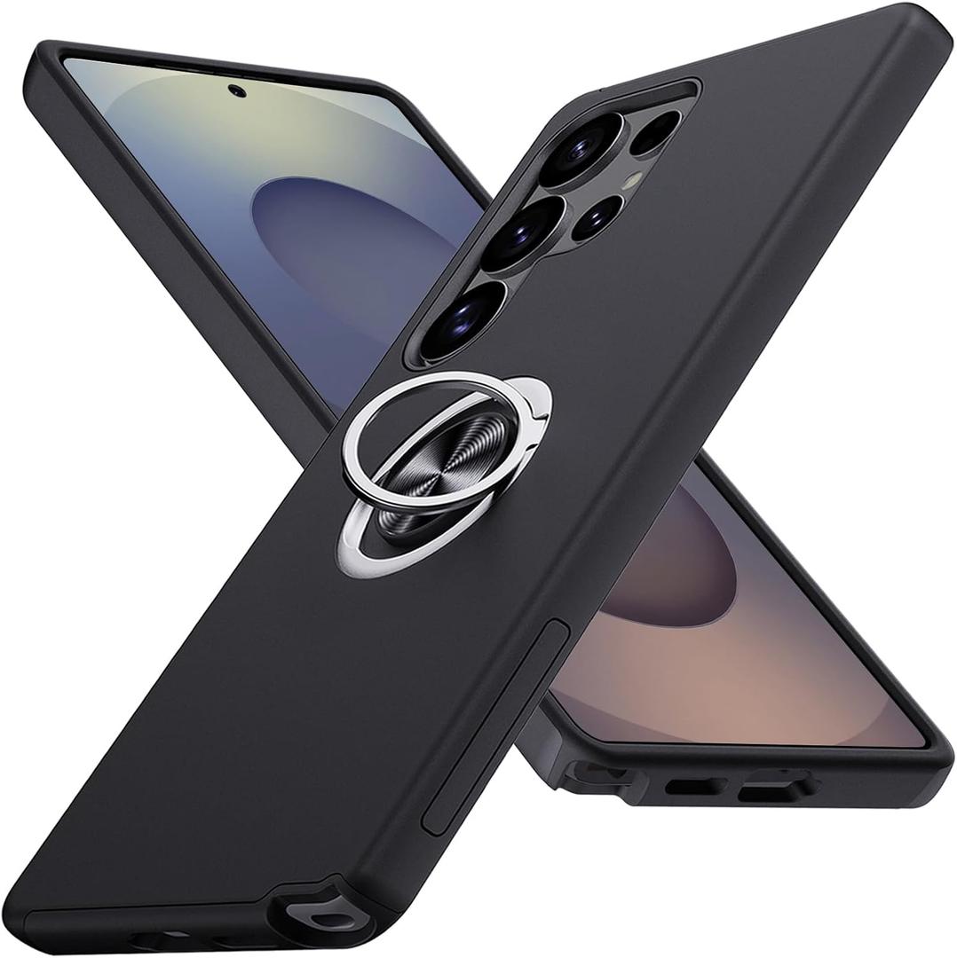 for S25 Ultra Case, Military-Grade Shockproof Cover, with Ring Holder Kickstand Rotatable for Samsung Galaxy S25 Ultra Case, Slim Fit Protective, 6.8”, Black