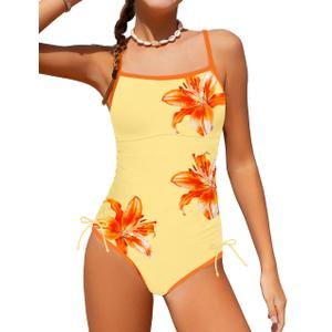 TyeSmo Girls Swimsuits Size 111-12 One Piece Color Block Strap Tween Bathing Suits Swimsuits for Girls 10-12 Girl Swimsuit Size 10 Drawstring Swimwear Girl Bathing Suit with Padded Yellow