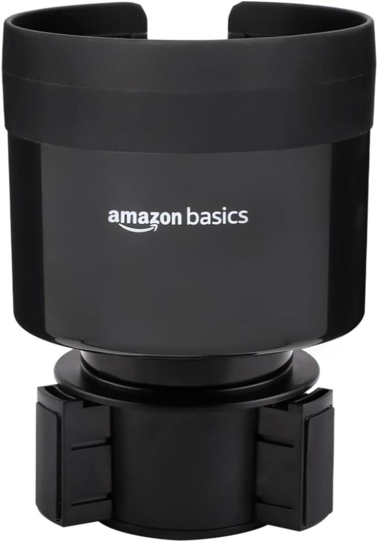 Amazon Basics Car Cup Holder Expander with Adjustable Base, Securely Holds Large Bottles 3.4 to 3.8 in Diameter, Compatible with Yeti, Hydro Flask, Easy Installation, Black