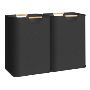STORAGE MANIAC 2Pack Large Laundry Hamper, 80L (21.1 Gal) Collapsible Laundry Basket with Bamboo Handles, Freestanding Waterproof Clothes Hamper for Laundry Room, Bedroom, Dorm, Towels, Toys, Black
