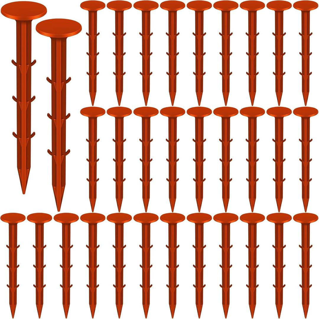 32 Pcs Garden Stakes Survey Markers Low Profile Survey Stakes Plastic Property Line Markers Anchors Spikes 6.3 Inch for Paver Landscape Fabric Lawn Edging Tarps Weed Barriers (Orange)