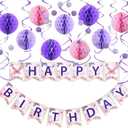 Butterfly Birthday Decorations Kit - 19-Piece Set with Pre-Strung Happy Birthday Banner, Honeycomb Balls, Garland & Swirls | Butterfly Theme Party Supplies for Women Girls Kids, Teens Adults