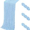 3 Pack Baby Blue Cheesecloth Table Runner, 17 x 108 Inch, Gauze Cheese Cloth Table Runner Rustic Sheer Runner for Wedding Birthday Party Baby Shower Table Decor(Baby Blue)