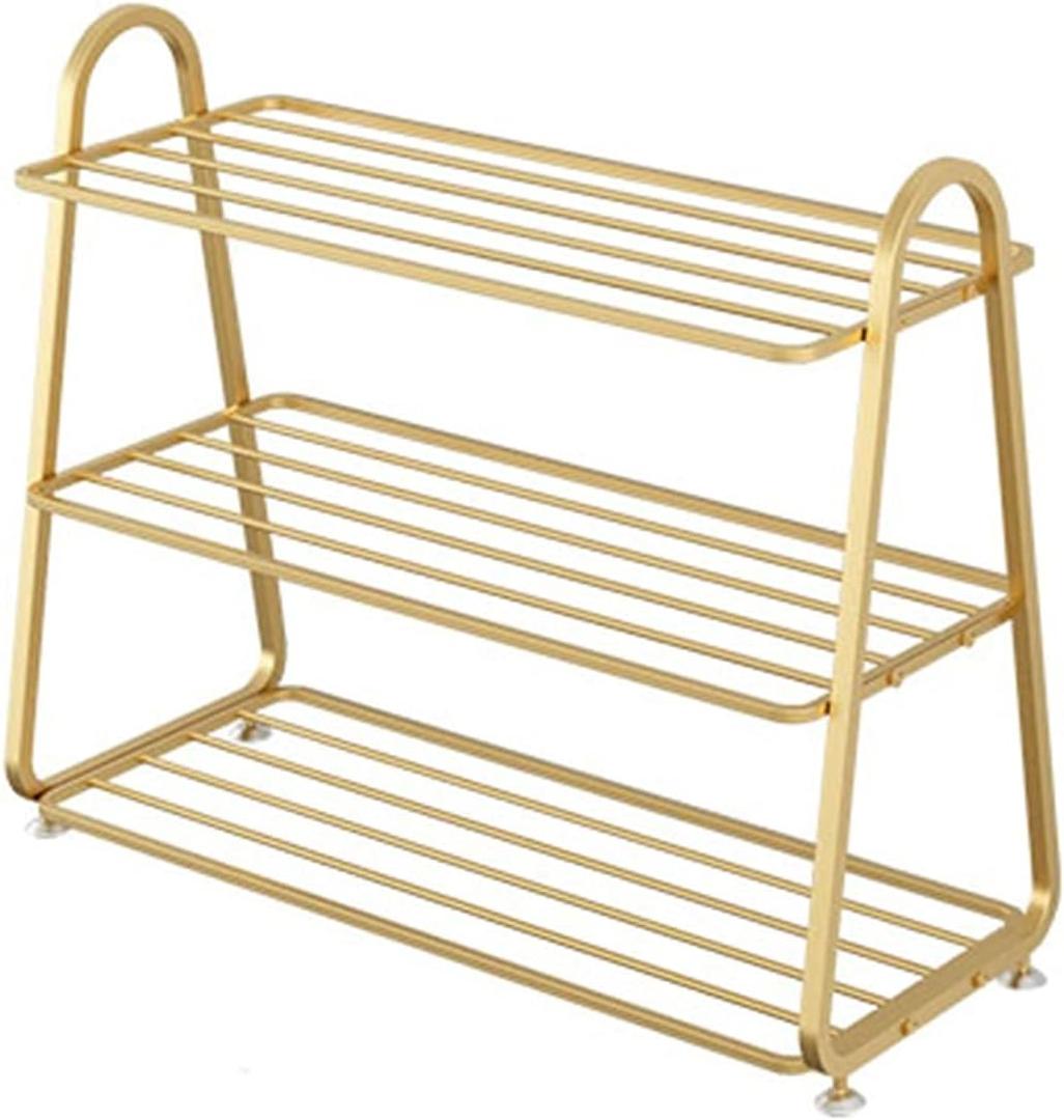 Shoe Rack Shoe Shelf Storage Organizer, 3-Tier Stackable Shoe Rack, Gold Metal Shoe Rack for Closet, Entryway, Mudroom, Bedroom, Garage/Gold/3 Layers