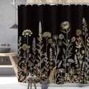 Riyidecor Black Gold Floral Wildflower Shower Curtain for Bathroom Decor 72Wx72H Golden Flower Botanical Plants Boho Vintage Rustic Art Printed Fabric Polyester Waterproof Women Girl Girly