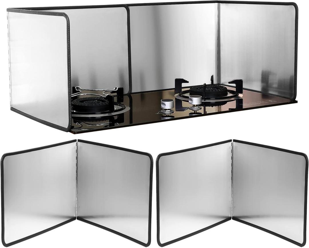 Grease Splatter Guard 2 Pieces 2 Sided Splash Guard for Stove - Foldable Backsplash Protector - Nonstick Stainless Steel Screen (11.81 x 15.75 Inches)