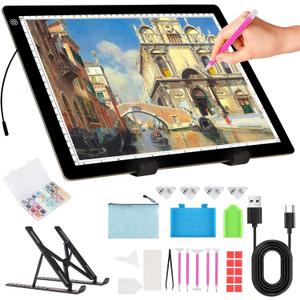 A4 Light Board for Diamond Painting - Tracing Light Box with Stand, Stepless Dimmable 3 Levels Brightness Light Pad, Ultra-Thin LED Light Pad for Weeding Vinyl, Drawing, Diamond Painting