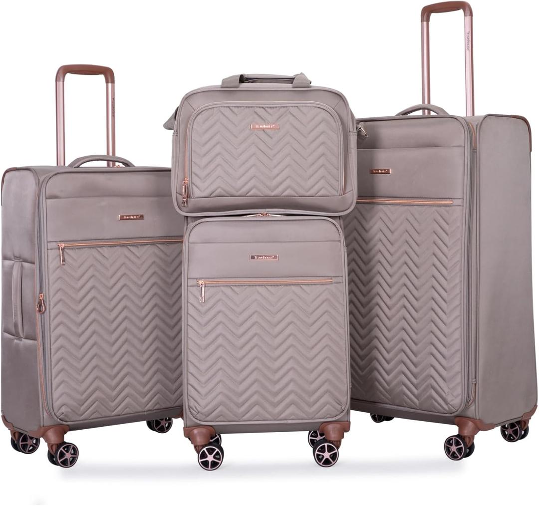 Travelhouse Luggage Set, Softside Suitcase 4-Piece (16/20/24/28), Expandable Lightweight Luggage Sets with Duffel Travel Bag,Suitcase with Double Spinner Wheels (Khaki)