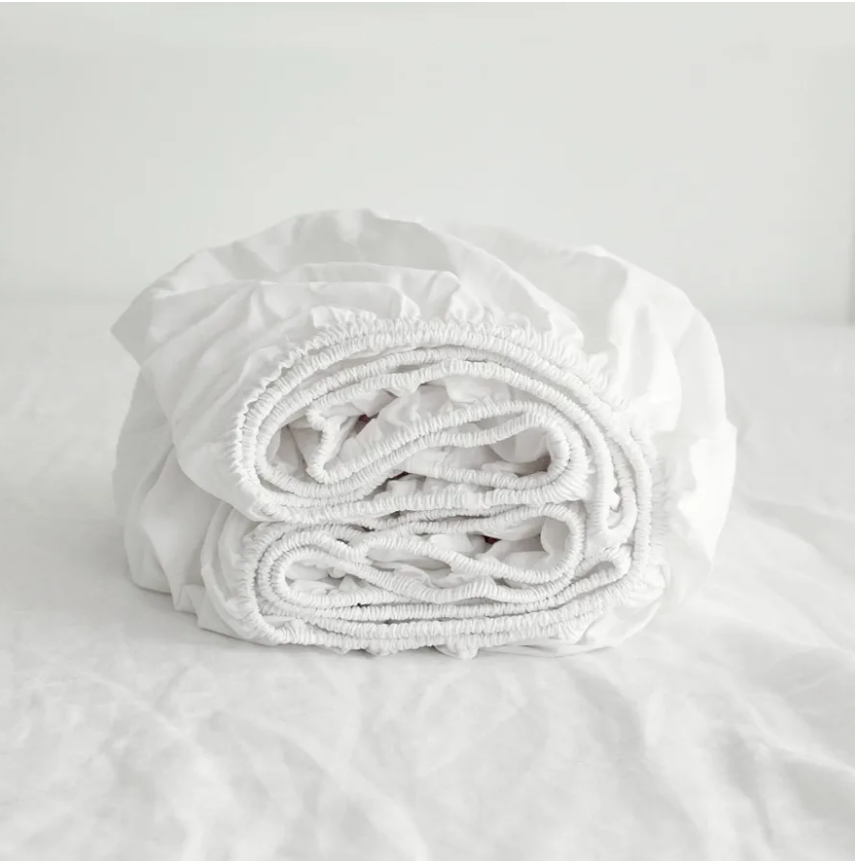 Simple&Opulence Linen Fitted Sheet (1 Piece) Deep Pocket Mattress Cover Natural Flax Cotton Blended Soft Breathable Bedding - White, Twin Size