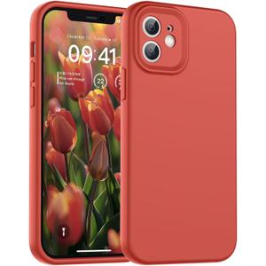 SUPFINE Designed for iPhone 12 Case,Premium Liquid Silicone with [Soft Anti-Scratch Microfiber Lining][Upgraded Camera Protection] Slim Shockproof Protective Phone Case for Men Women Girls,Red