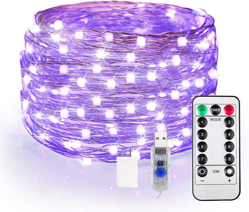 OMIKA 40ft LED UV Black Light, 120 Units 2835 LED UV Lamp Beads 8 Modes Flexible Blacklight Fixtures Fairy String Lights with Remote for Party Stage Lighting Body Paint Halloween Decor (40ft usb+plug)