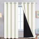 Yakamok 100% Blackout Curtains Thermal Insulated Curtain Panels with Black Liner for Bedroom, Heat Blocking Drapes for Living Room(52Wx96L, Cream, 2 Panels)