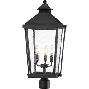 zeyu Large Outdoor Lamp Post, 26'' 3-Light Post Light Fixture for Garage Courtyard, Waterproof Aluminum with Seeded Glass Shade, Black Finish, ZW105P-L BK