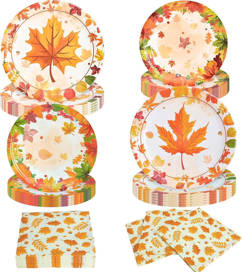 180Pcs Thanksgiving Paper Plates and Napkins Sets,Fall Plates and Napkins Disposable Fall Party Supplies for Thanksgiving Autumn Harvest Table Decor, 60 Guests