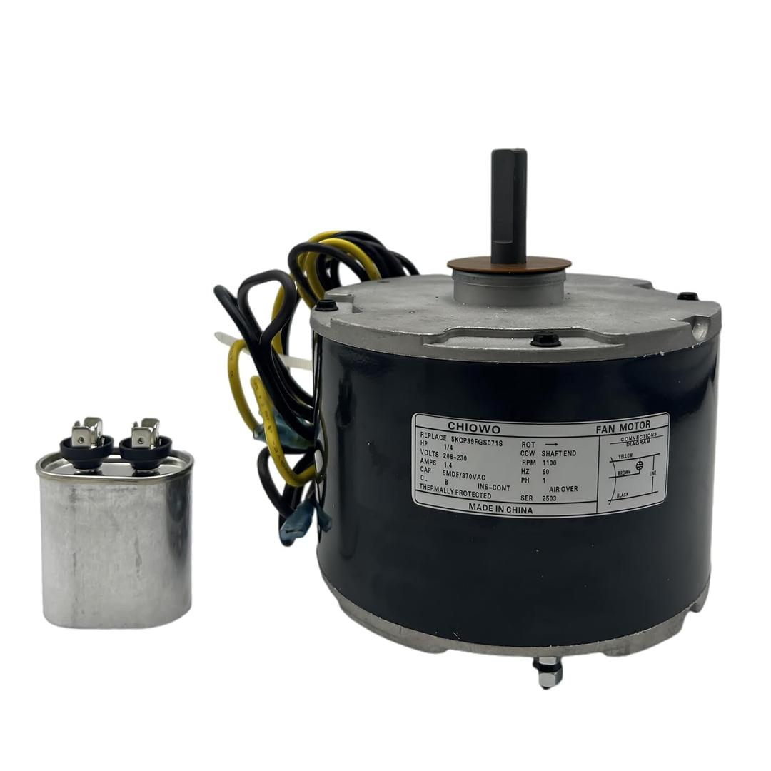 5KCP39FGS071S Condenser Fan Motor 1/4HP 208-230V 1100RPM with Capacitor Replaces 5KCP39EGY823S Genteq GE #3905 Dayton 6DLL0 Carrier Bryant Payne HC39GE236,237 HC39GE234A OEM Upgraded