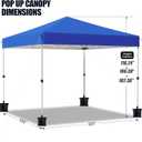 10x10 Pop Up Canopy Tent, Outdoor Canopy with One Push Setup, Easy Up Canopy with 3 Adjustable Height,4 Sandbags, UPF 50+ Event Shelter Tents for Parties, Camping, Market, Patio(Blue)