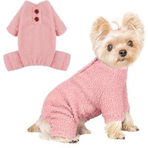 Dog Sweaters for Small Dogs Winter Dog Pajamas Sized Dogs Boy Girl Fleece Pet Clothes Puppy Outfit 4 Legs Jumpsuits for Chihuahua Yorkie Cat Apparel (Pink, Small) (Small (Chest 15in ))