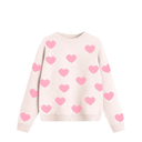 Women's Love Heart Sweater Long Sleeve Multi-Heart Print Regular Fit Knit Top Size S