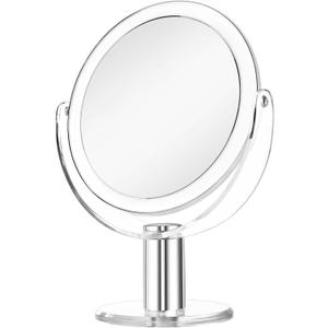 Vanity Mirror Makeup Mirror with Stand, 1X/15X Magnification Double Sided 360 Degree Swivel Magnifying Mirror, 7.4 Inch (Transparent)