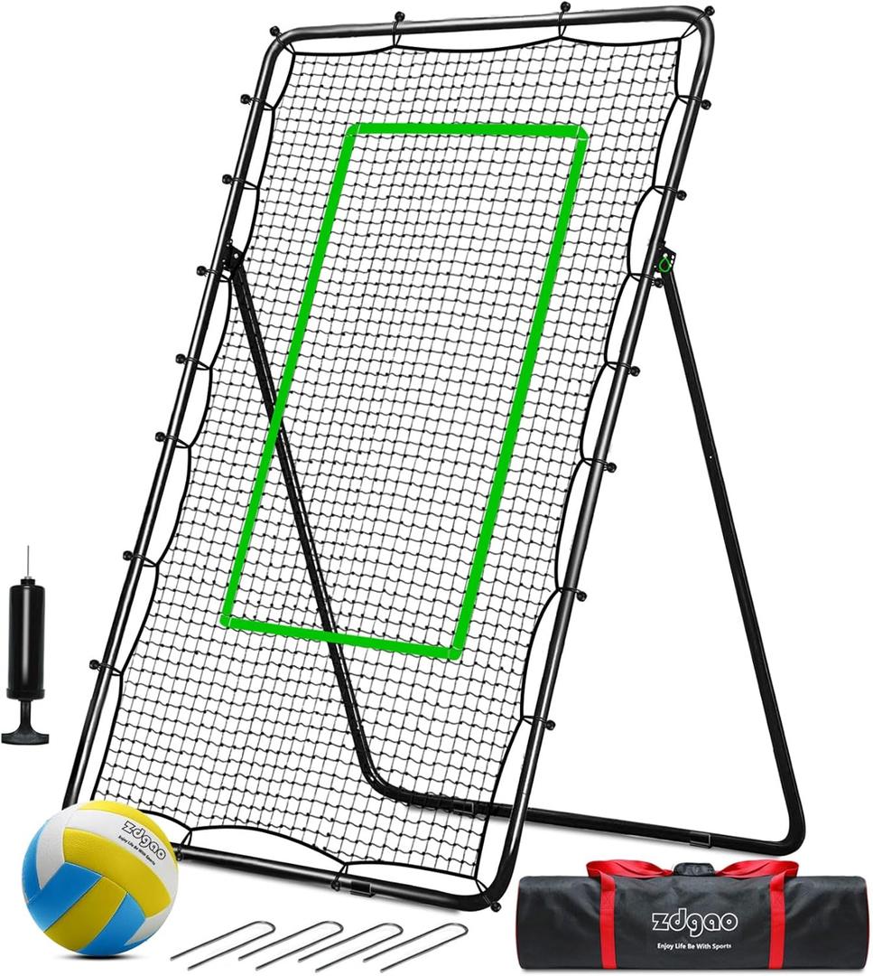 Zdgao 4x7ft Rebounder Net - Volleyball, Baseball Skills Trainer with Bungee Cords, Carry Bag and Neon Target, 5 Adjustable Angles
